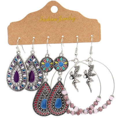 Wholesale Jewelry 1 Set Bohemian Round Water Droplets Flower Alloy Earrings