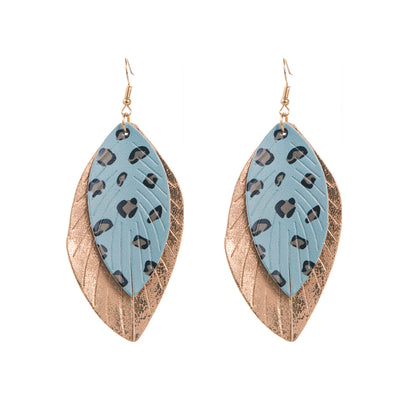 1 Pair Casual Simple Style Leaves Leopard Plating Pu Leather Alloy Gold Plated Drop Earrings