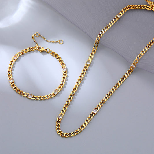 Wholesale Casual Hip-hop Solid Color Stainless Steel Plating Inlay Gold Plated Zircon Bracelets Necklace