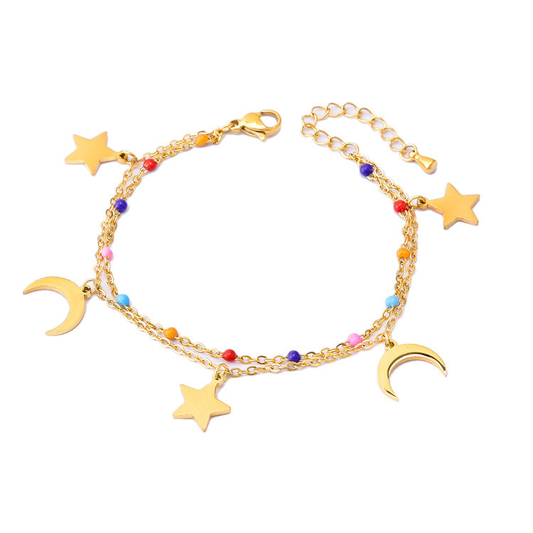 Fashion Star Moon Titanium Steel Plating Bracelets