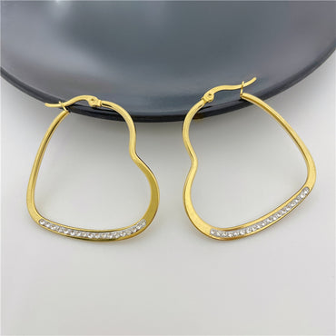 Fashion Heart Shape Titanium Steel Plating Inlay Rhinestones Hoop Earrings 1 Pair