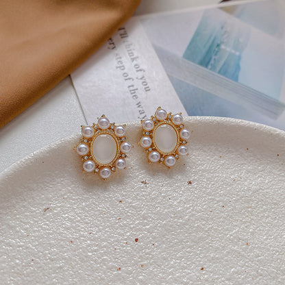 1 Pair Fashion Heart Shape Flower Alloy Inlay Artificial Pearls Zircon Women's Ear Studs