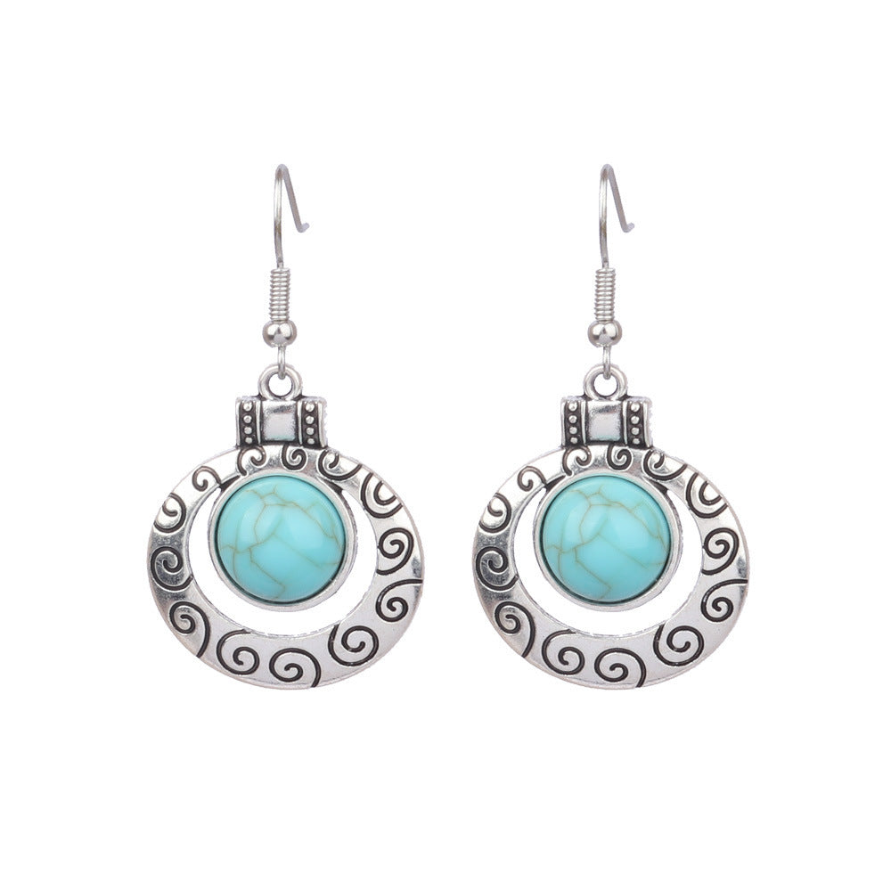 1 Pair Ethnic Style Geometric Alloy Plating Turquoise Women's Drop Earrings