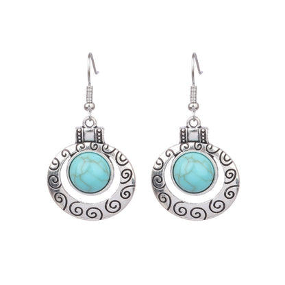 1 Pair Ethnic Style Geometric Alloy Plating Turquoise Women's Drop Earrings