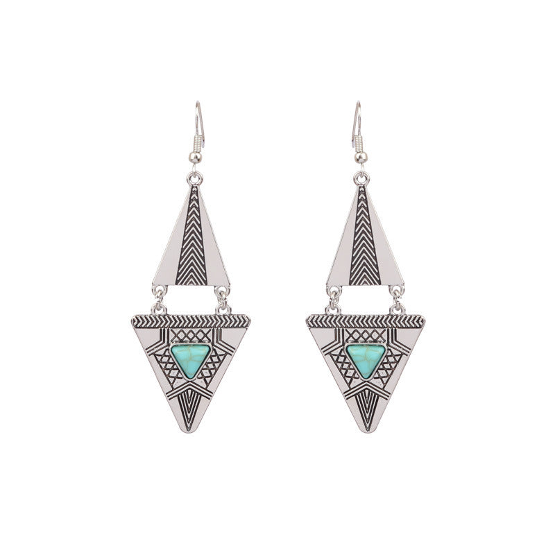 1 Pair Ethnic Style Geometric Alloy Plating Turquoise Women's Drop Earrings