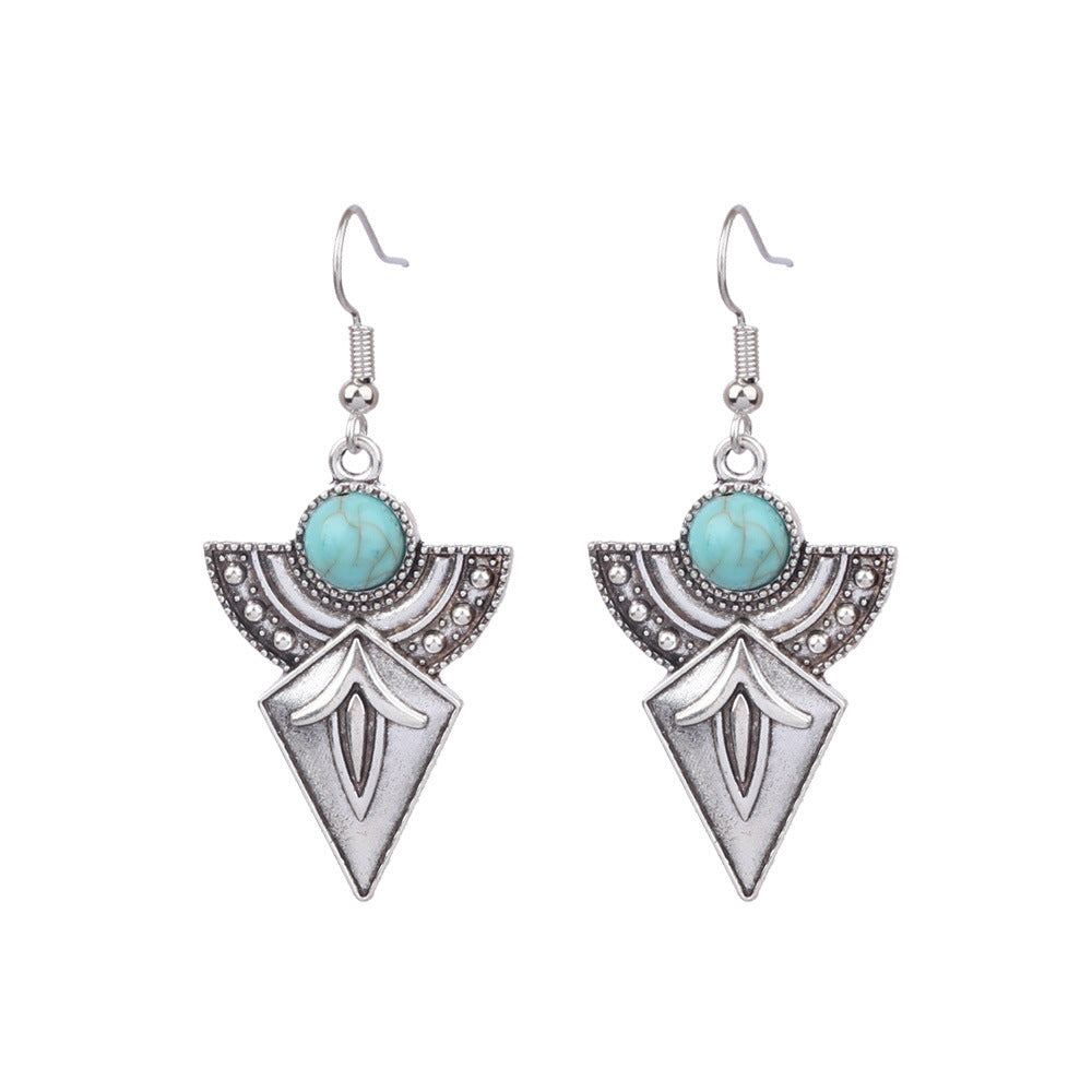 1 Pair Ethnic Style Geometric Alloy Plating Turquoise Women's Drop Earrings