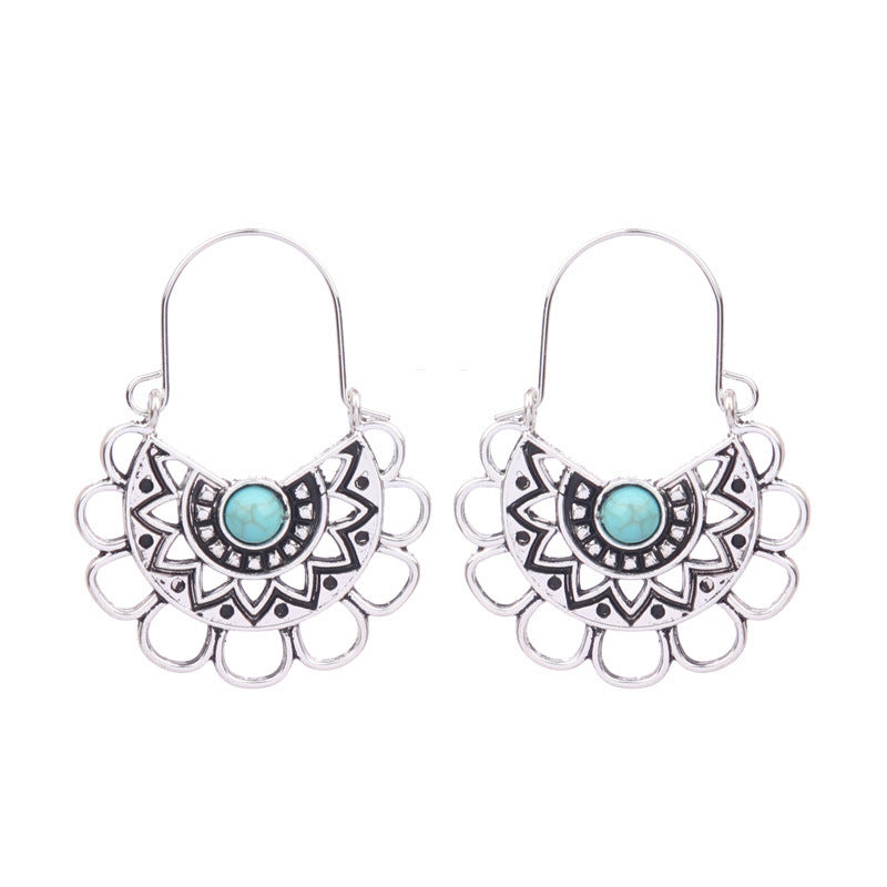 1 Pair Ethnic Style Geometric Alloy Plating Turquoise Women's Drop Earrings