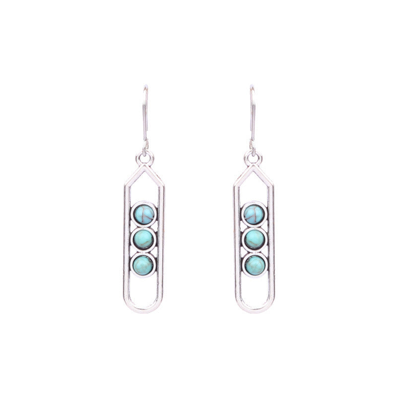 1 Pair Ethnic Style Geometric Alloy Plating Turquoise Women's Drop Earrings