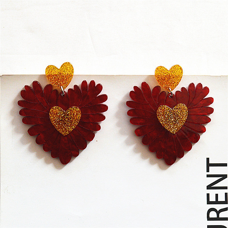 1 Pair Pastoral Heart Shape Arylic Patchwork Women'S Drop Earrings