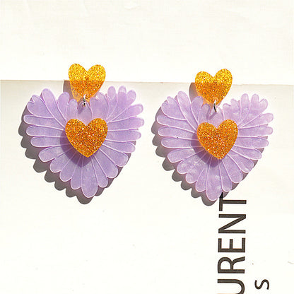 1 Pair Pastoral Heart Shape Arylic Patchwork Women'S Drop Earrings