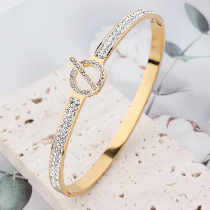 Elegant Geometric Titanium Steel Inlay Rhinestones Bangle