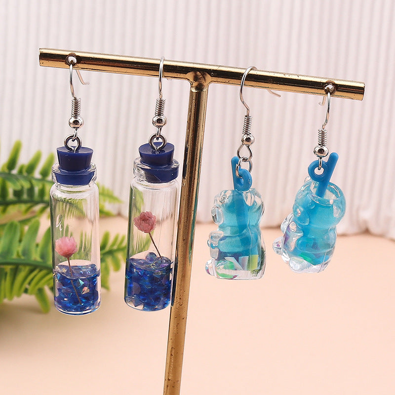 Cartoon Style Bear Mixed Materials Epoxy Women's Drop Earrings