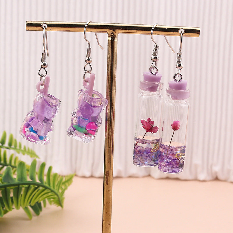 Cartoon Style Bear Mixed Materials Epoxy Women's Drop Earrings