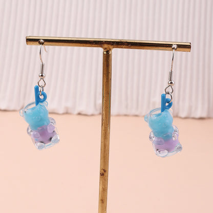 Cartoon Style Bear Mixed Materials Epoxy Women's Drop Earrings