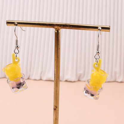 Cartoon Style Bear Mixed Materials Epoxy Women's Drop Earrings