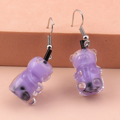 Cartoon Style Bear Mixed Materials Epoxy Women's Drop Earrings