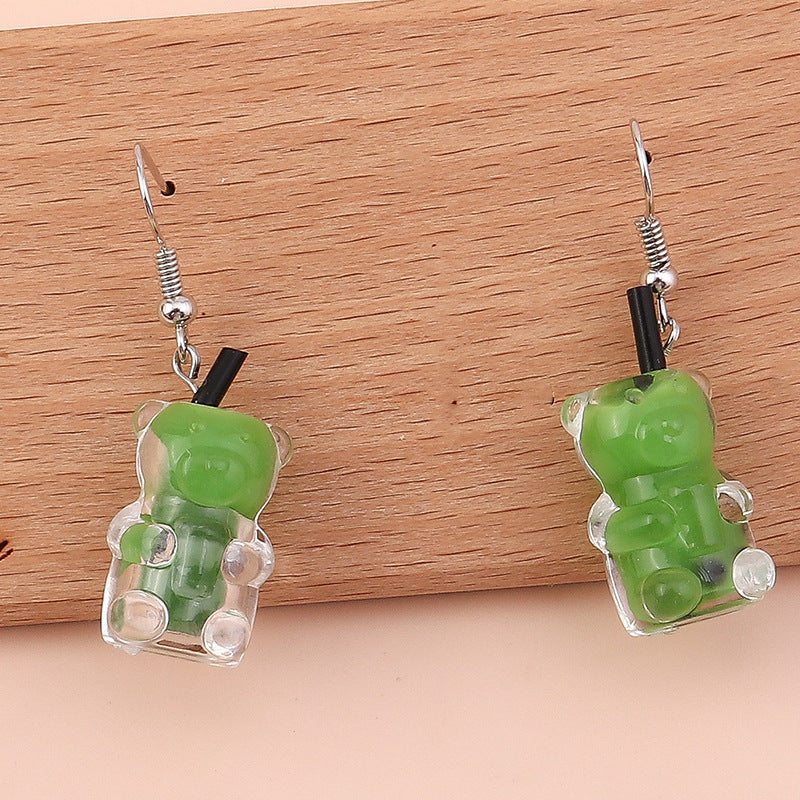 Cartoon Style Bear Mixed Materials Epoxy Women's Drop Earrings