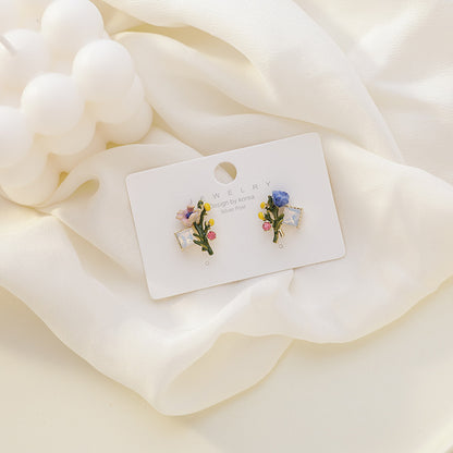 1 Pair Fashion Flower Alloy Enamel Women's Ear Studs