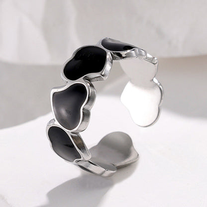 Elegant Retro Geometric Leaf Heart Shape Stainless Steel Plating Open Rings