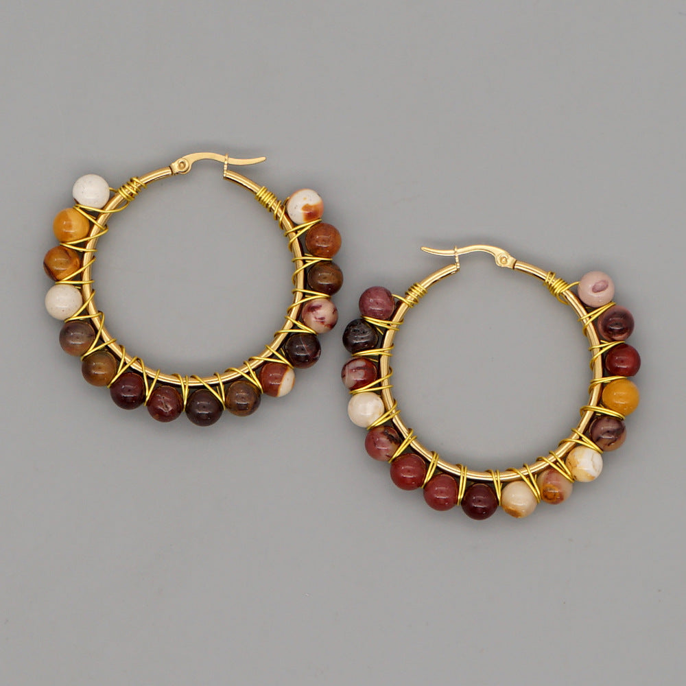 Retro Geometric Semi-precious Stone Handmade Earrings 1 Pair