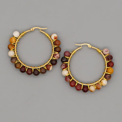 Retro Geometric Semi-precious Stone Handmade Earrings 1 Pair