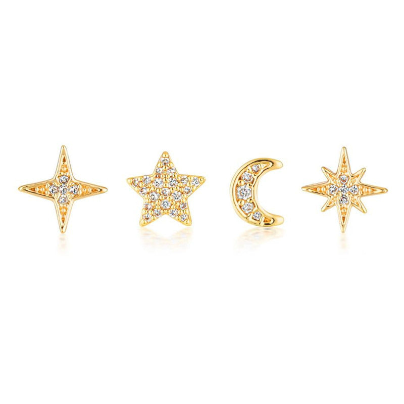 Fashion Geometric Star Moon Copper Plating Artificial Rhinestones Earrings 1 Set