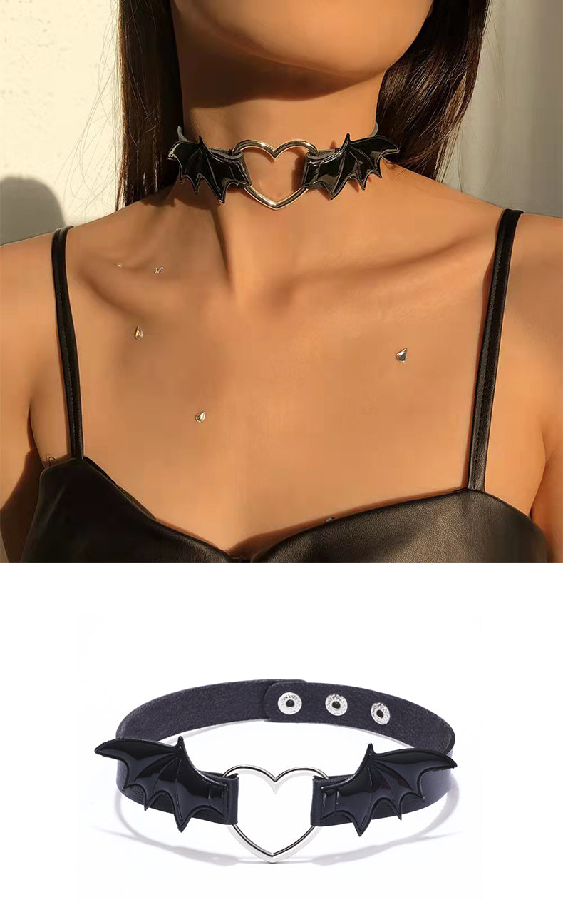 1 Piece Hip-hop Heart Shape Pu Leather Alloy Metal Button Women's Bracelets Necklace