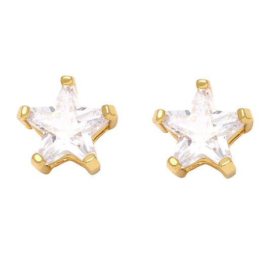 Fashion Star Copper Silver Needle Inlay Zircon Ear Studs 1 Pair