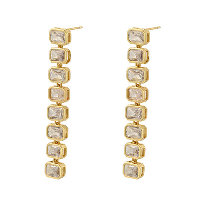 Retro Square Copper Inlay Zircon Drop Earrings 1 Pair