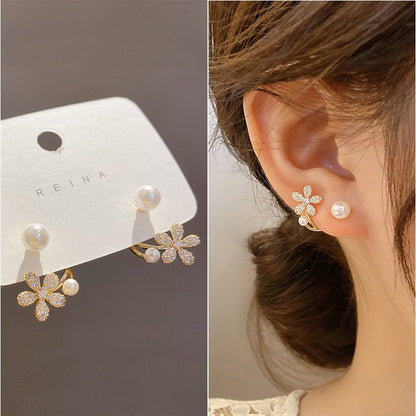 1 Pair Fashion Square Heart Shape Flower Inlay Metal Rhinestones Pearl Earrings