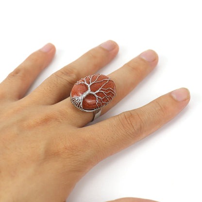 Simple Style Tree Oval Agate Copper Open Ring 1 Piece