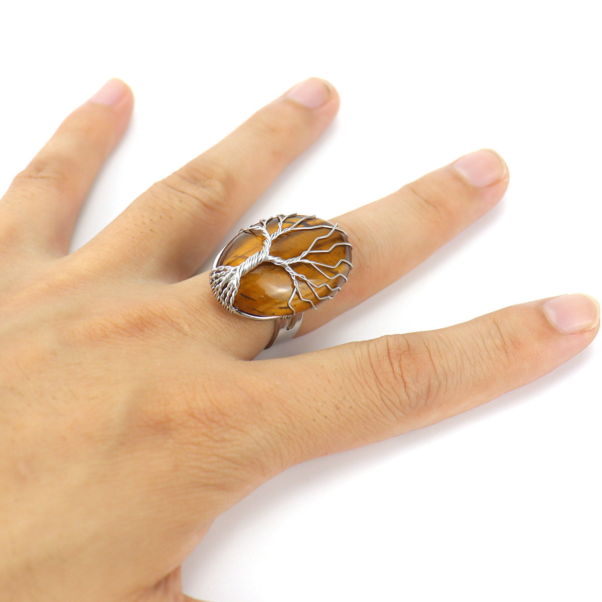 Simple Style Tree Oval Agate Copper Open Ring 1 Piece