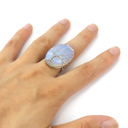 Simple Style Tree Oval Agate Copper Open Ring 1 Piece