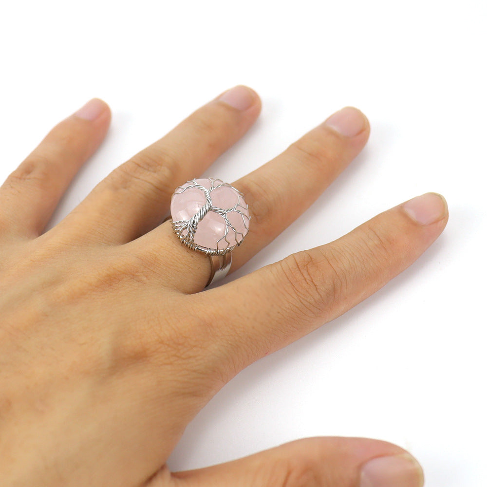 Ethnic Style Tree Oval Agate Open Ring 1 Piece