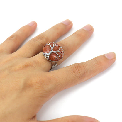 Ethnic Style Tree Oval Agate Open Ring 1 Piece
