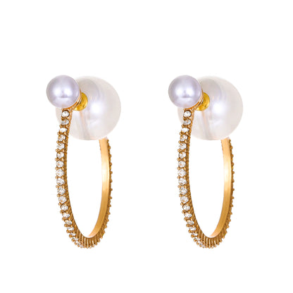 1 Pair Exaggerated Geometric Plating Alloy Artificial Pearls Rhinestones Hoop Earrings