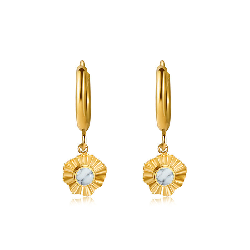 1 Pair Simple Style Flower Plating Inlay Titanium Steel Opal 14k Gold Plated Drop Earrings