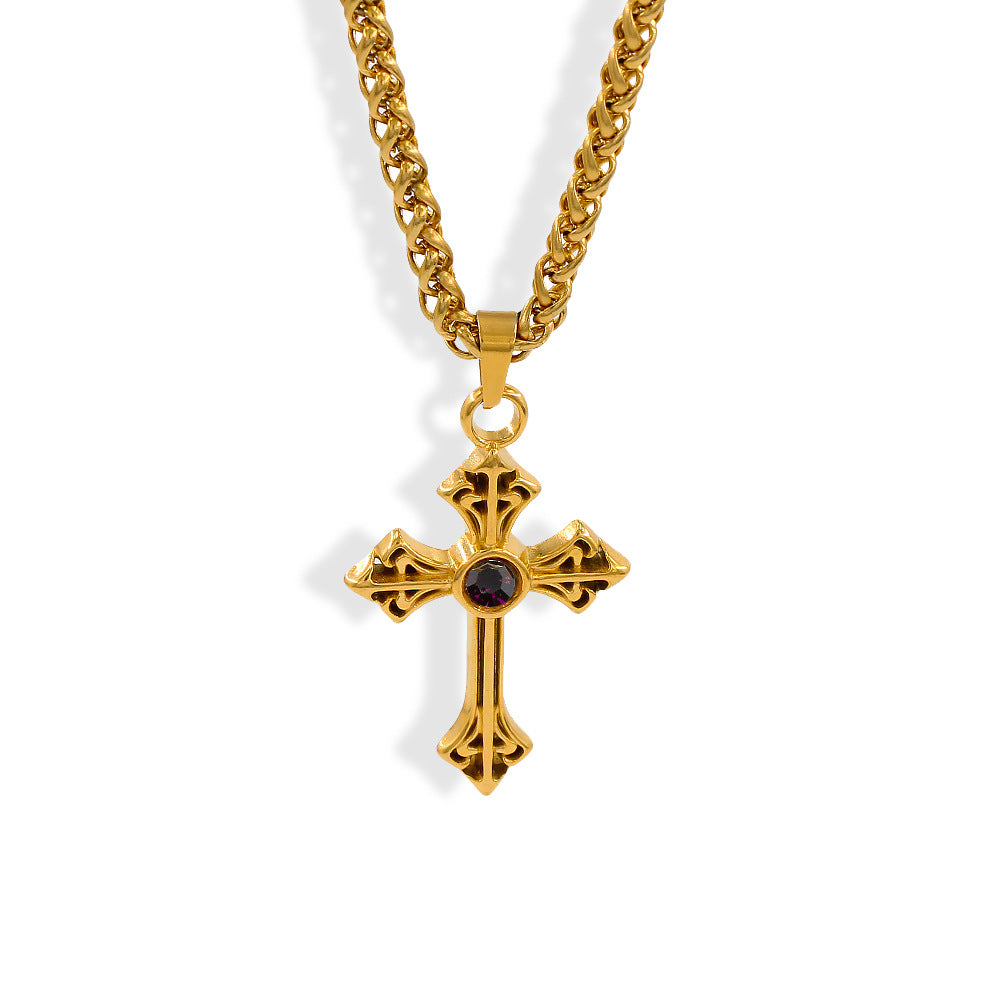 Wholesale Casual Cross Stainless Steel Titanium Steel Zircon Pendant Necklace