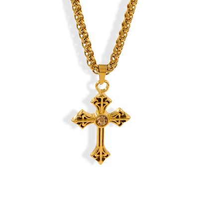 Wholesale Casual Cross Stainless Steel Titanium Steel Zircon Pendant Necklace