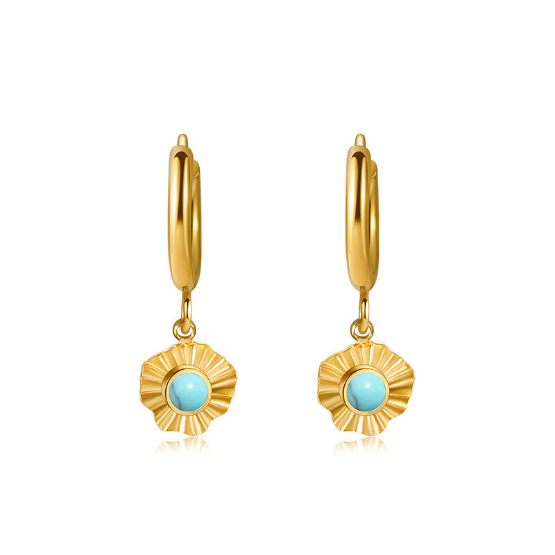 1 Pair Simple Style Flower Plating Inlay 304 Stainless Steel Turquoise 18K Gold Plated Drop Earrings