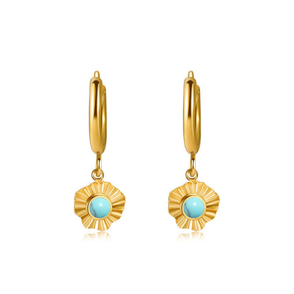 1 Pair Simple Style Flower Plating Inlay 304 Stainless Steel Turquoise 18K Gold Plated Drop Earrings