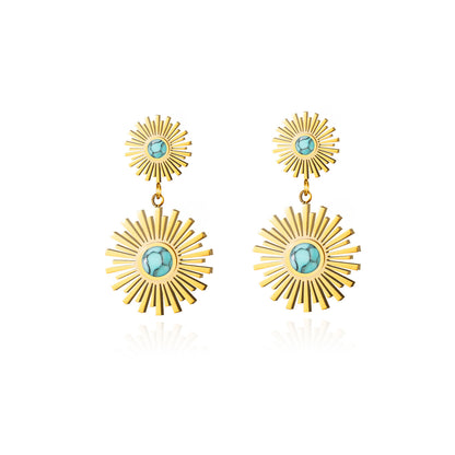 1 Pair Simple Style Flower Plating Inlay 304 Stainless Steel Turquoise 18K Gold Plated Drop Earrings