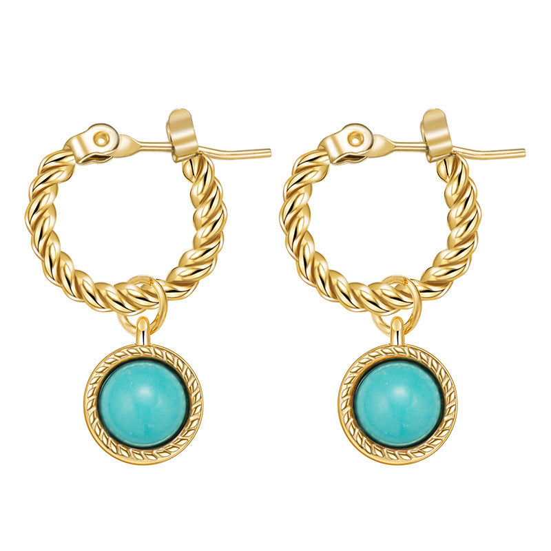 1 Pair Simple Style Flower Plating Inlay 304 Stainless Steel Turquoise 18K Gold Plated Drop Earrings