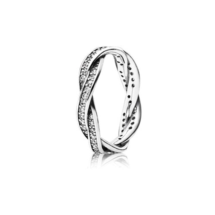 Retro Round Sterling Silver Inlay Artificial Diamond Rings 1 Piece