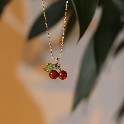 Ig Style Sweet Cherry Titanium Steel Plating 18k Gold Plated Pendant Necklace