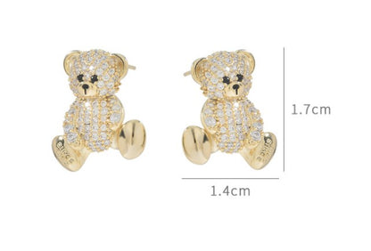 Sweet Bear Copper Plating Inlay Zircon Ear Studs 1 Pair