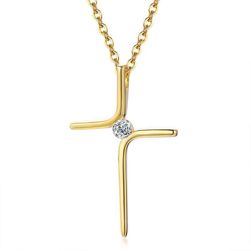 Simple Style Cross Titanium Steel Plating Zircon Pendant Necklace