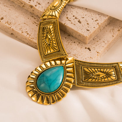 1 Set Vintage Style Water Droplets Alloy Inlay Turquoise Gold Plated Women's Earrings Necklace