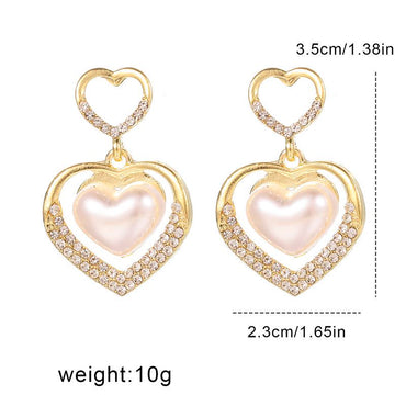 1 Pair Fashion Heart Shape Alloy Inlay Zircon Women's Drop Earrings