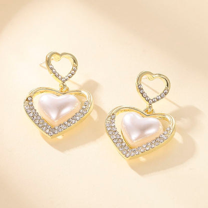 1 Pair Fashion Heart Shape Alloy Inlay Zircon Women's Drop Earrings